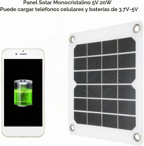 Vista 4 de Kit de panel solar de 5 V y 20 W para teléfono, panel solar portátil con puerto de salida USB para cargadores solares, mini generadores, bancos
