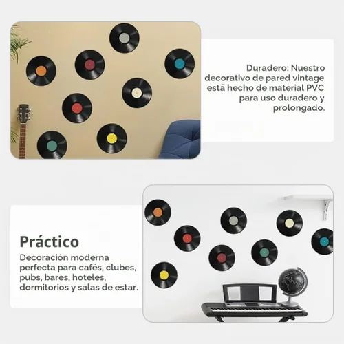 Vista 8 de 16 discos de vinilo para decoración de discos de vinilo, recortes de plástico, calcomanías falsas de plástico, decoración de fiesta temática