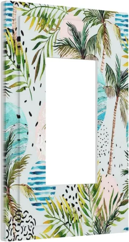 Vista 135 de Cubierta de interruptor de luz de una pandilla de hojas de palma tropicales de estilo bohemio abstracto, árbol de coco, verano, sin dispositivo