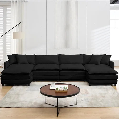 Vista 5 de Sofá modular convertible seccional, sofá de 4 asientos en forma de L con diván reversible, sofá de nube de asiento profundo, sofá cama 3 en 1, tela