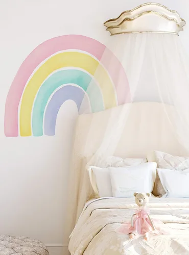 Vista 13 de Vinilo adhesivo para pared, diseño de acuarela, arcoíris, despegar y pegar (pequeño, 29.5 pulgadas de ancho x 24 pulgadas de alto, coral)