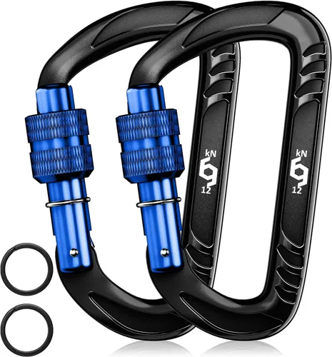 Vista 14 de Rhino Produxs 12kN (2697 lbs) Heavy Duty Carabiner Clips Autolocking Negro