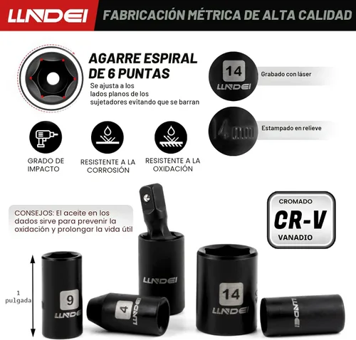 Vista 4 de LLNDEI Juego de llaves de trinquete de 48 piezas de 1/4 pulgada, enchufe métrico poco profundo (4-14mm) de 6 puntas, con 72 dientes, juego de llaves