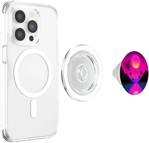 Vista 4 de Retrowave 80s Synthwave Vaporwave PopSockets MagSafe PopGrip for iPhone