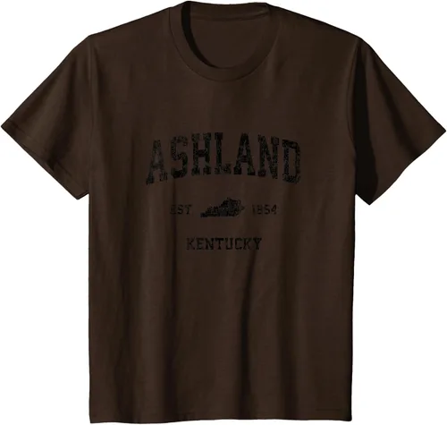 Vista 56 de Ashland Kentucky KY Vintage Sports Design Camiseta de impresión negra Asfalto