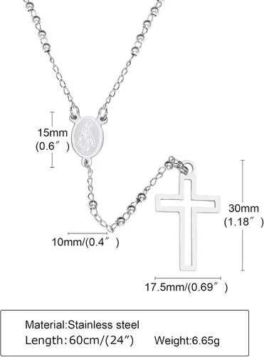 Vista 2 de XUANPAI Collar de cuentas de rosario cristiano cruzado, joyería católica, colgante de amuleto de medalla de Virgen María, colgante de acero