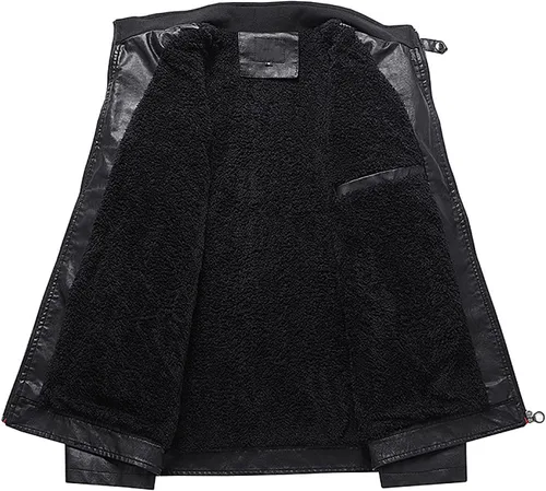 Vista 3 de ROSANI Can-am - Chaqueta de piel sintética para hombre, con cuello alto, con forro polar, chaqueta de motocicleta con cremallera A, talla XL