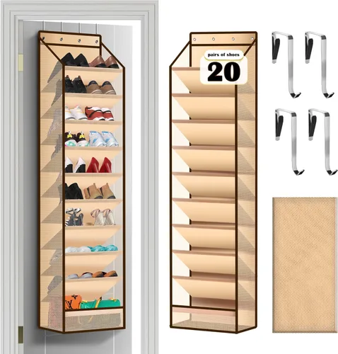 Vista 8 de Organizador y estante para zapatos colgante sobre la puerta de 10 bolsillos, hecho de resistente tela Oxford de 600D + tela no tejida
