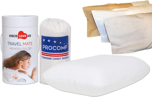 Vista 11 de ProComf - Almohada de espuma viscoelástica para viaje y campamento, para bebé, niño, adolescente, adulto (blanco nieve con 4 fundas de vacaciones)