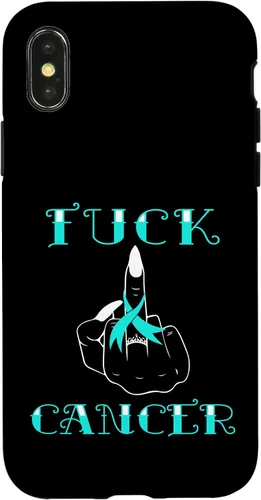 Vista 5 de Fuck Cancer Tattoos Survivor Teal Ribbon Ovarian Cancer Case for iPhone 16
