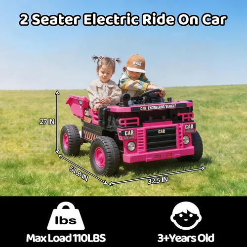 Vista 4 de Camión volquete eléctrico de 24 V y 2 plazas, juguetes para automóvil, cama Rosa