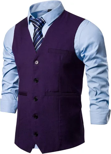 Vista 11 de DONGD Chaleco de traje formal para hombre, chaleco de vestir de negocios para traje o esmoquin Gris