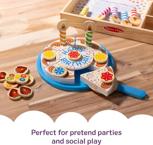 Vista 11 de Melissa & Doug, pastel de fiesta de cumpleaños, juego con alimentos, mezclar y combinar, decoraciones para pastel y 7 velas