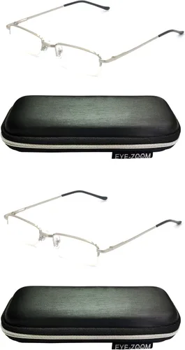 Vista 8 de Paquete de 2 lentes de lectura rectangulares de metal con media montura con estuche para hombres y mujeres