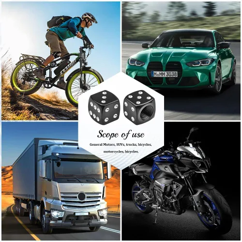 Vista 7 de 4 tapas de vástago de válvula de neumático estilo dado, tapas de neumáticos de automóvil, cubiertas de válvula de rueda de aleación de aluminio
