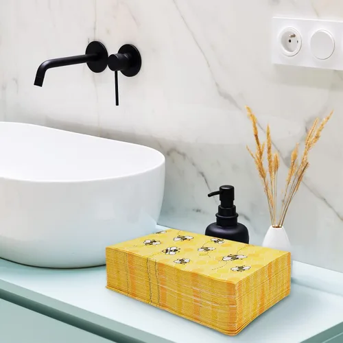 Vista 5 de Whaline Servilletas de 3 capas desechables de abeja para invitados, paquete de papel desechable de panal amarillo, toalla de mano para feliz día