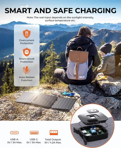 Vista 3 de Cargador de panel solar de 21 W BigBlue SolarPowa 20 portátil con puertos USB-A/USB-C, impermeable IP68, paneles solares plegables livianos de alta