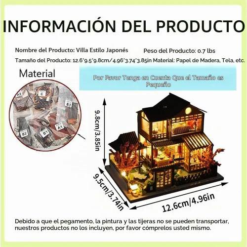 Vista 3 de Casa de muñecas de madera en miniatura, casa japonesa, kit de casa de muñecas de bricolaje, construcción de villas, modelo 3D, regalos creativos