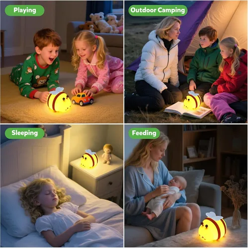 Vista 6 de Luz nocturna de abeja, bonita lámpara de noche de animales de silicona, lámpara de noche para habitación de niños, lámpara LED regulable, lámpara