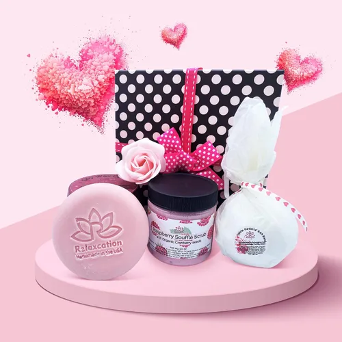 Vista 2 de Set de regalo de baño y spa corporal para mujeres, bombas de baño de sal relajantes, jabón natural de proceso frío, exfoliante facial de frambuesa