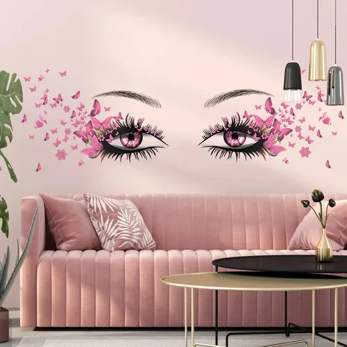 Vista 10 de Calcomanías de pared azules con ojos de pestañas, 4 hojas, vinilo mate premium, calcomanías de mariposa, impermeables, para mujeres y niñas