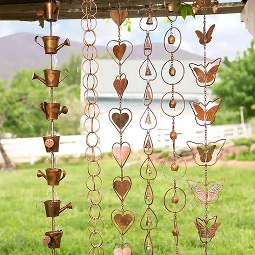 Vista 3 de Cadenas de lluvia colgantes, cadena creativa de eslabones estilo tetera creativa, corazón, mariposa, anillo, campana, cadena de lluvia con cadenas