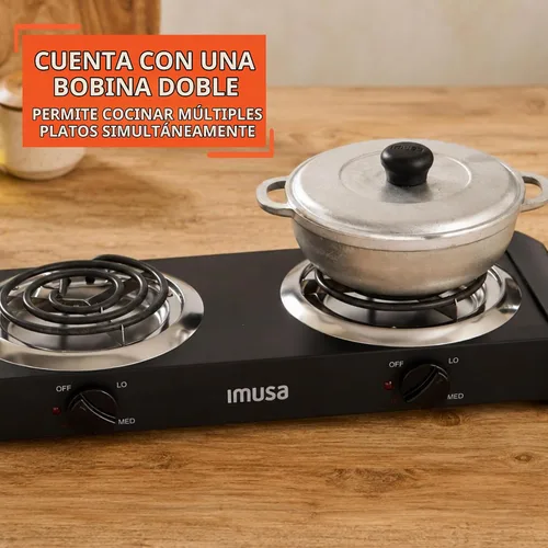 Vista 4 de Cocina eléctrica de una hornilla IMUSA USA GAU 80305 de 1100 vatios en color negro, quemador doble 1500 W, Negro