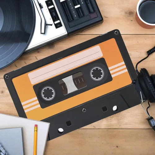Vista 5 de Paquete de 48 manteles individuales de papel de cassette para fiestas de los años 80, manteles individuales decorativos para fiestas de hip-hop