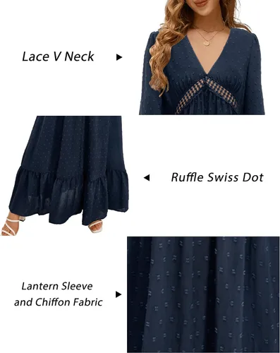 Vista 5 de STYLEWORD Vestido largo para mujer 2023, de manga largacorta, estilo bohemio, casual, fluido
