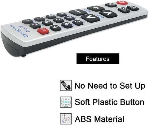 Vista 4 de LuckyStar - Control remoto universal con botón grande A-TV2, ajuste inicial para Lg, Vizio, Sharp, Zenith, Panasonic, Philips, RCA, pone la batería