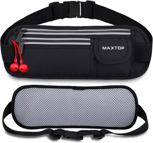 Vista 7 de Riñonera delgada para correr para mujeres y hombres, cintura reflectante para caminar, fitness, entrenamiento, ejercicio, resistente al agua