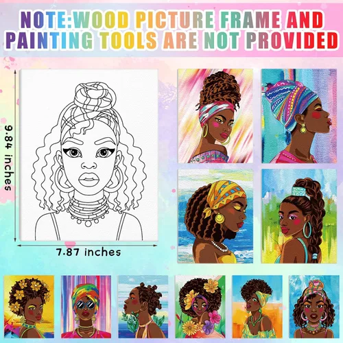 Vista 2 de Chuangdi 10 lienzos predibujados Afro Queen para pintar pintura preimpresa y suministros de fiesta de 8 x 10 pulgadas, kit de pintura de tablero