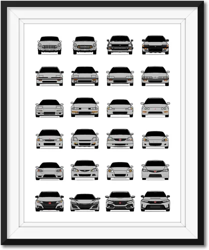 Vista 23 de Custom Car Posters Póster hecho a mano compatible con Honda Evolution Print Wall Art Décor Best Honda Generations - Azul brillante, impresión