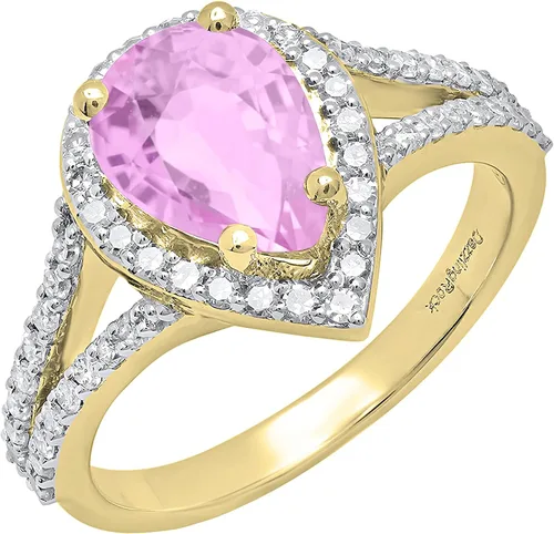 Vista 59 de Dazzlingrock Collection Anillo de compromiso con forma de lágrima y diamante blanco natural redondo de 0.45 quilates con halo de diamantes blancos