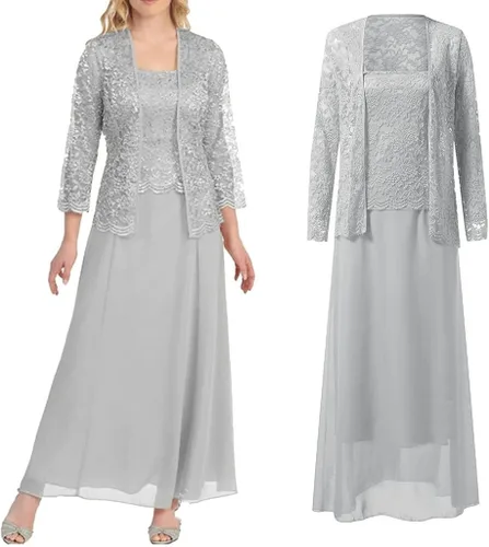 Vista 5 de iZZZHH Vestidos de madre de novia de talla grande para fiesta de boda, trajes de 2 piezas bordados de encaje, cárdigan de gasa con tirantes