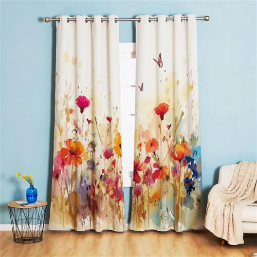 Vista 12 de Koudi Cortinas opacas con diseño de pájaros y flores, cortinas de oscurecimiento con ojales, paneles de cortina con aislamiento térmico