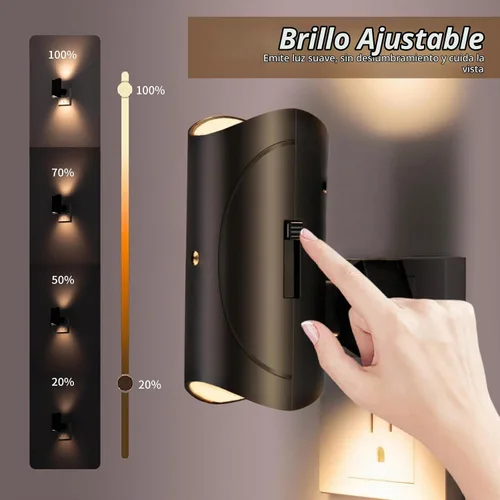 Vista 3 de Luz nocturna, paquete de 2 luces LED de noche enchufables a la pared, blanco suave 3000K, 0-100LM brillo ajustable luz nocturna para pasillo