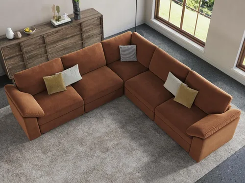Vista 53 de EASE MOOSE Sofá modular verde seccional de gran tamaño en forma de L Pana verde