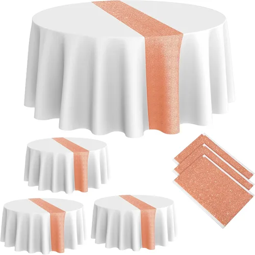 Vista 9 de Remagr Mantel redondo de plástico de 84 pulgadas, desechables, para Navidad, boda, cumpleaños, decoración de jubilación (blanco, negro)