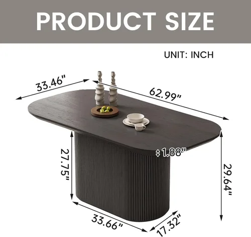 Vista 2 de Mesa de comedor ovalada de 63 pulgadas para 2-6 personas, mesa de cocina negra moderna, mesa de comedor rectangular de lujo, mesa de comedor