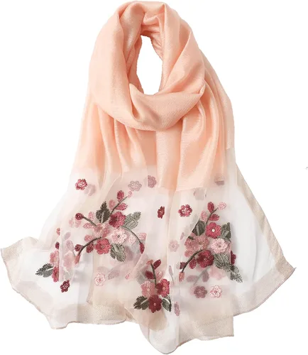 Vista 8 de WINCESS.YU Women Embroidered Silk Scarf, 75* 28 Inches Long Shawl and Wraps Negro