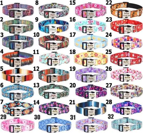Vista 2 de Collares de perro personalizados con placa de identificación grabada con número de teléfono, collares ajustables coloridos para perros macho