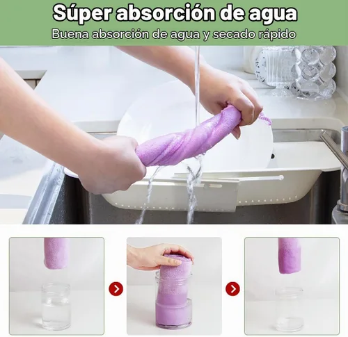 Vista 4 de CQT Paño de limpieza reutilizable de microfibra Paño de lavado, paño de cocina (11.8x11.8 in 12packed)