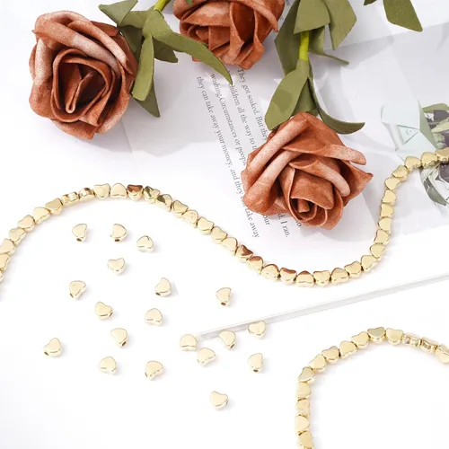 Vista 6 de Whaline 600 cuentas acrílicas doradas en forma de corazón con cuerda elástica para hacer joyas, bricolaje y decoración del hogar