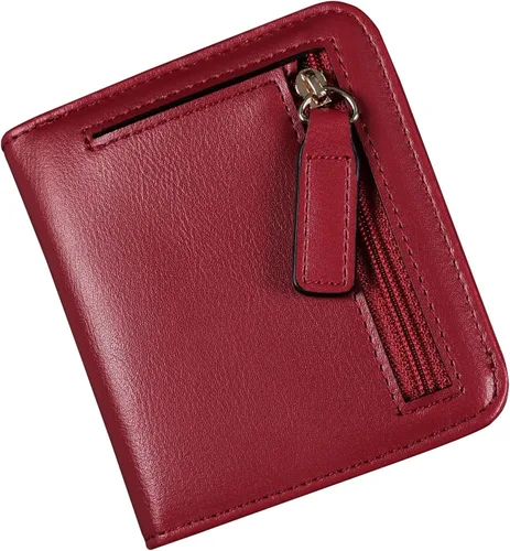 Vista 11 de Cartera pequeña para mujer, con bloqueo RFID, de cuero, plegable, compacta, tarjetero para mujer, con cremallera, bolsillo para monedas, ventana