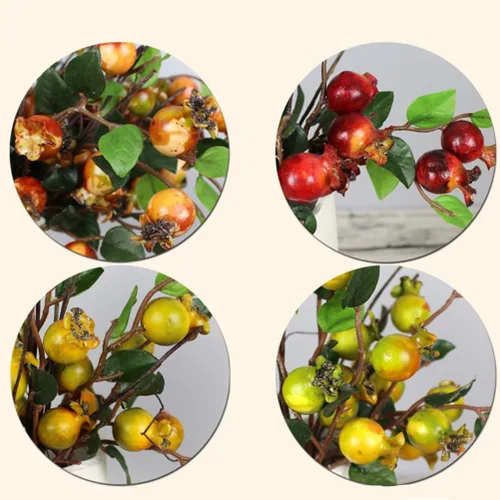 Vista 2 de EXCEART Bayas artificiales de rosa mosqueta y tallos de frutas de granada, 5 decoración de mesa de comedor, tallos de bayas rojas artificiales