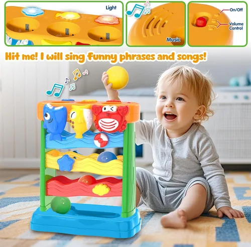 Vista 3 de AuroTops Juguetes para niños y niñas de 1, 2, 3 años, juguete musical para niños pequeños de 6-12-18-24 meses, juguetes Montessori interactivos