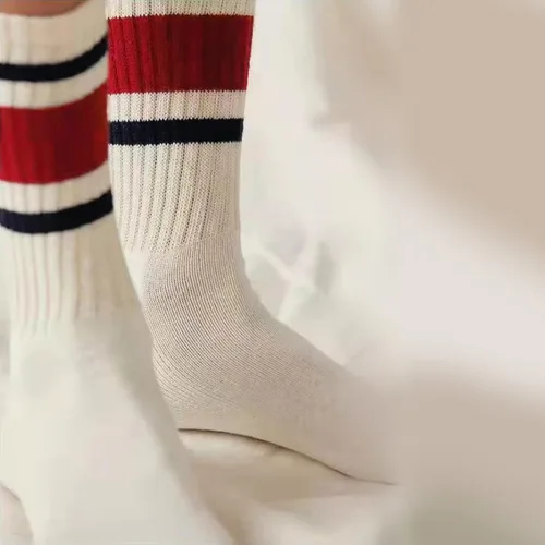 Vista 7 de 4 pares de calcetines a rayas para mujer, calcetines deportivos retro de algodón, elásticos, calcetines novedosos, unisex, multicolor