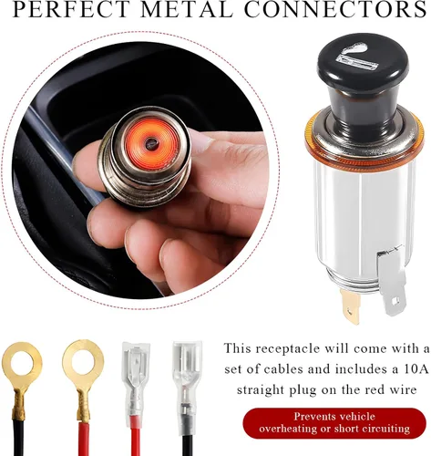 Vista 3 de Encendedor de Coche Yourkar, Enchufe de Encendedor de Cigarrillos DC 12V para Auto, Encendedor de Cigarrillos con Cable para la mayoría de Coches, 1