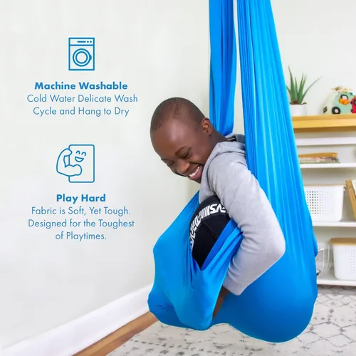 Vista 6 de Harkla Columpio sensorial para niños y adultos, soporta 300 libras, columpio sensorial para interiores y exteriores para un efecto calmante similar